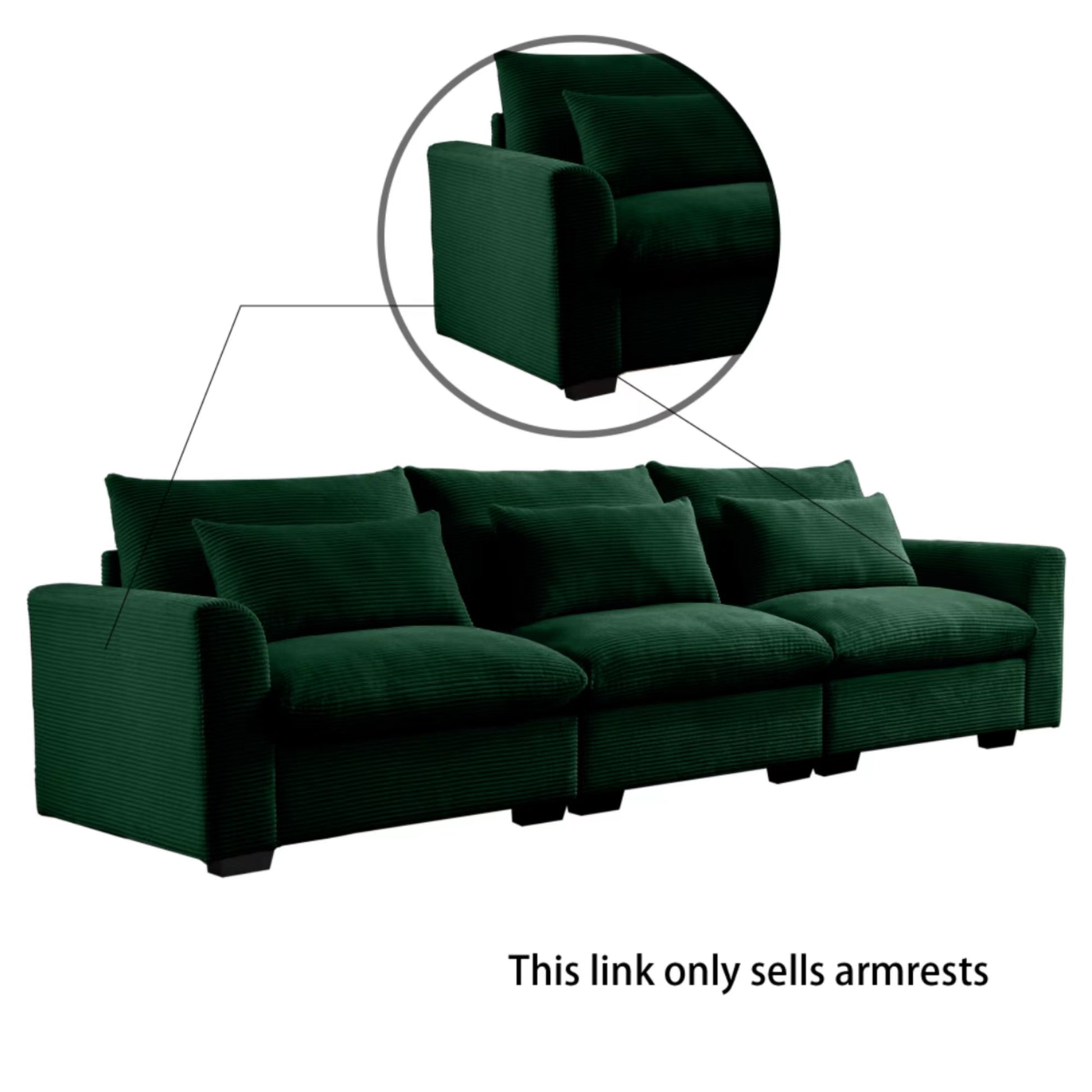 Corduroy Sofa Armrests For 2 Seater Sofa, 3 Seater Sofa And 4 Seater Sofa, Green Corduroy Green Corduroy 1 Seat