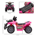 Aosom Kids Atv Four Wheeler Ride On Car, Motorized Quad, 6V Battery Powered Electric Quad With Songs For 18 36 Months, Pink Pink Iron Plastic