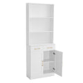 Bathroom Storage Cabinet, Cabinet With Two Doors And Drawers, Adjustable Shelf, Three Layer Open Shelf, Mdf Board, White White Mdf