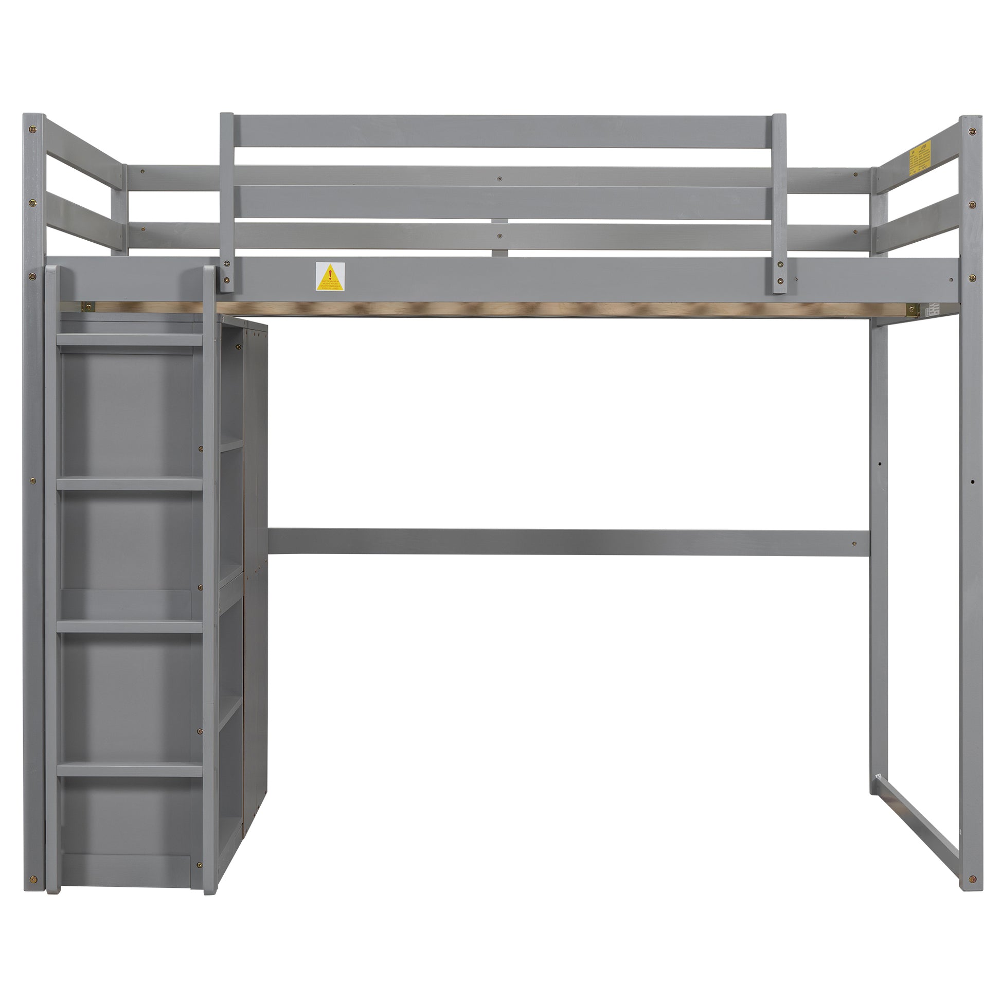 Wood Full Size Loft Bed With Built In Wardrobe And Storage Shelves, Led Light, Gray Box Spring Not Required Full Gray Wood Bedroom Bed Frame Solid Wood Mdf