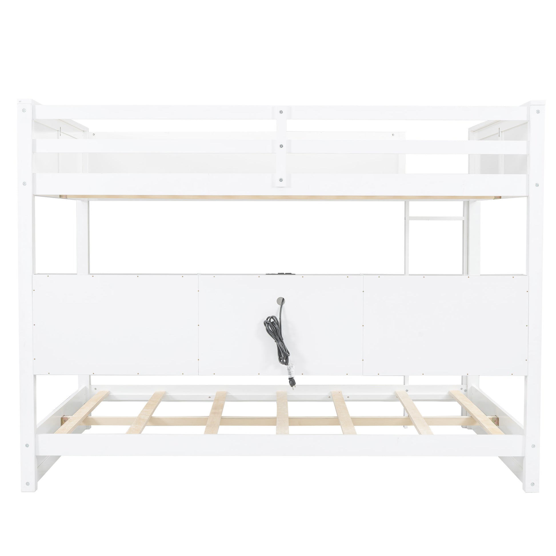 Queen Over Queen Bunk Bed With Storage Cabinets And Usb Ports, White Expected Arrival Time: 10.26 White Solid Wood Mdf