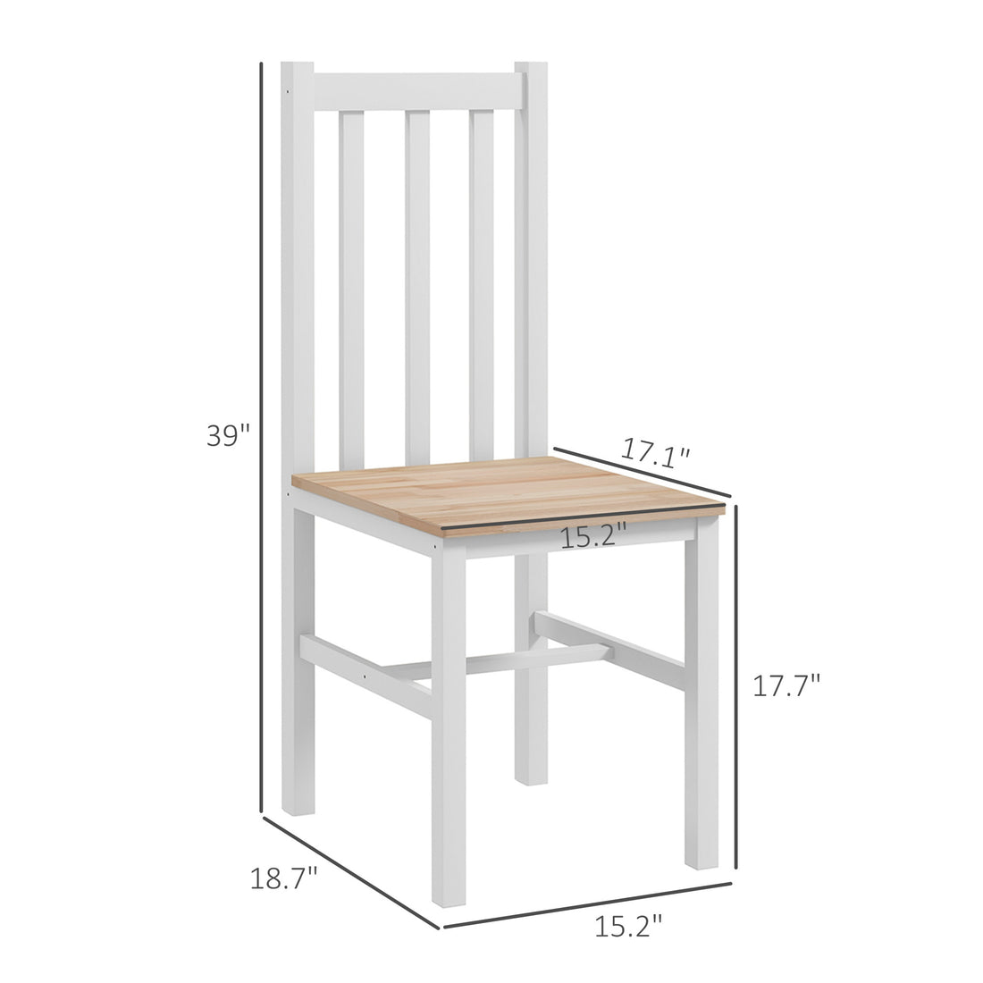 Homcom Farmhouse Armless Dining Chairs, Set Of 2 With Slat Back, White White Pine