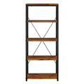 Oak And Black 4 Shelf Bookcase 4 Black Brown Brown Etagere Horizontal Primary Living Space Wood Open Back Contemporary Wood Metal