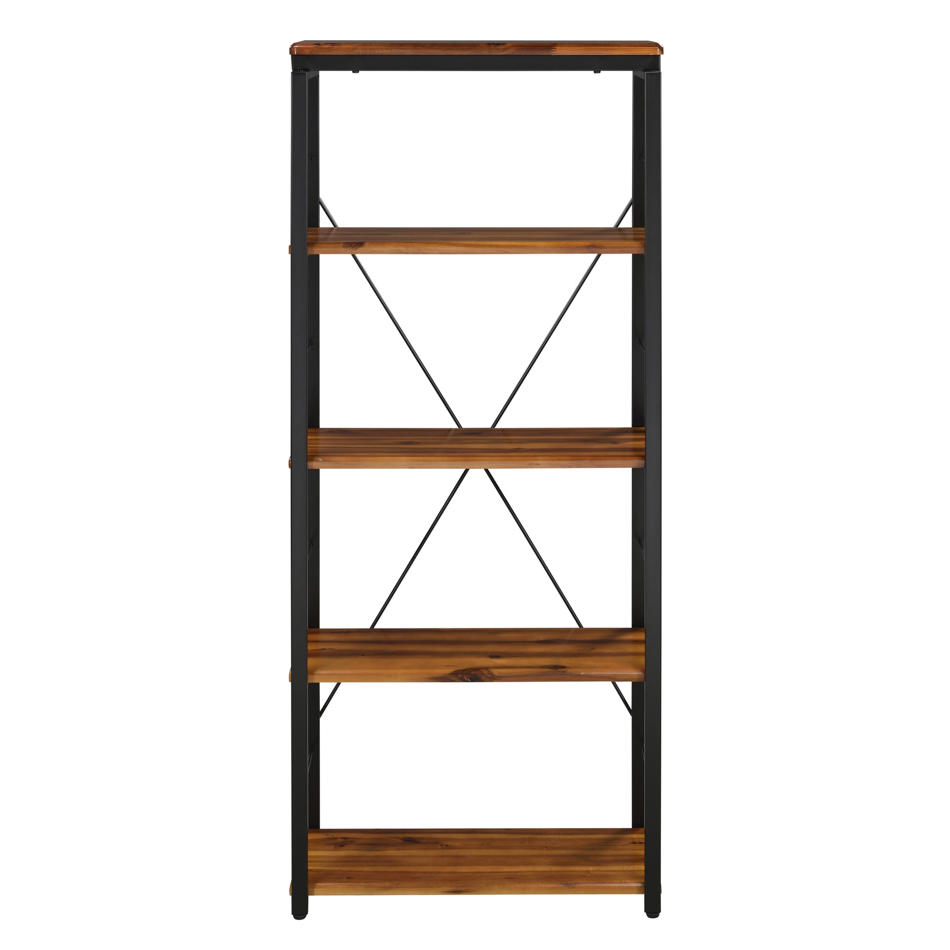 Oak And Black 4 Shelf Bookcase 4 Black Brown Brown Etagere Horizontal Primary Living Space Wood Open Back Contemporary Wood Metal