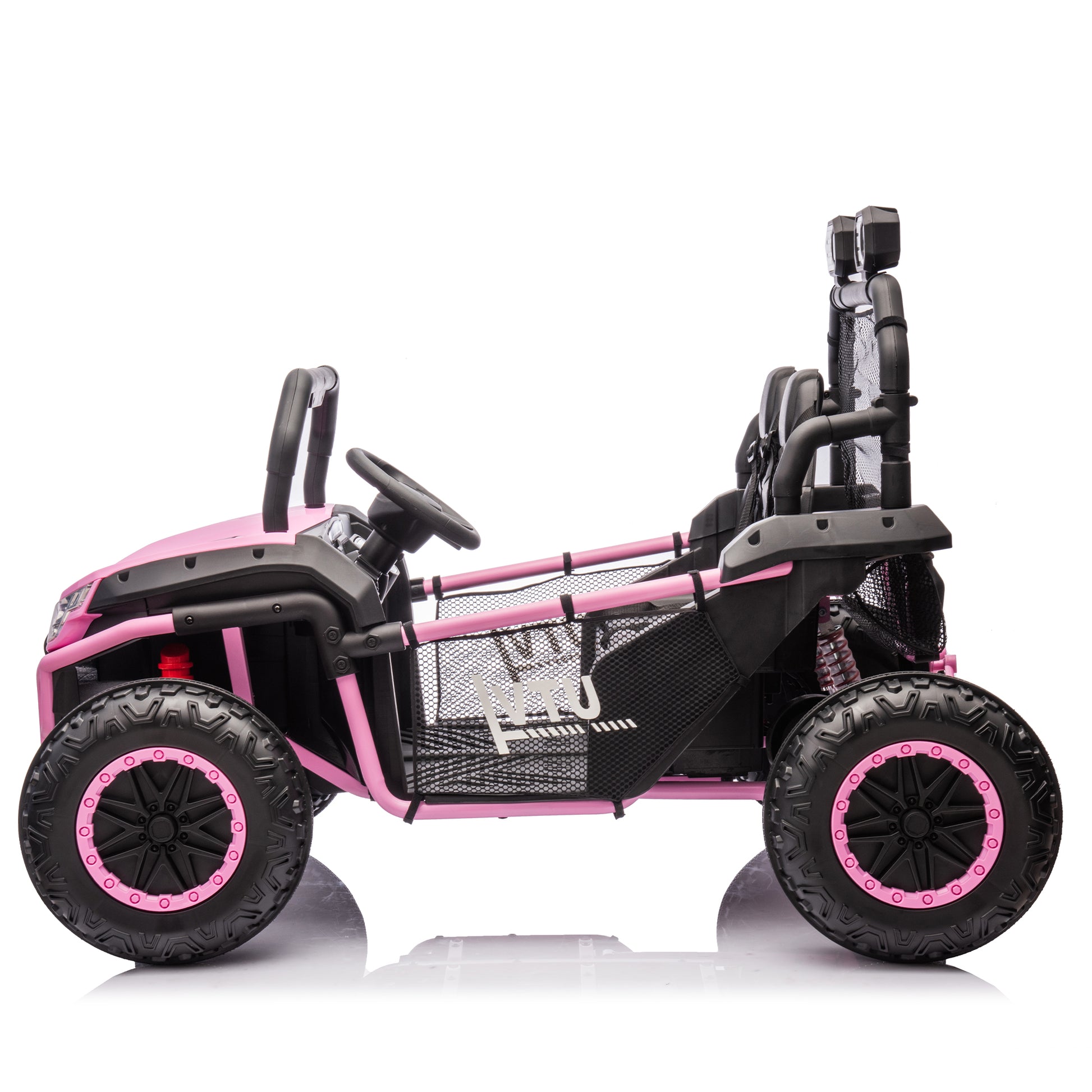 24V Two Seater Kids Ride On Utv W Parents Control,400W Super Power,Four Wheel Suspension,Led Light With Rear Searchlight,Bluetooth,Mp3,Music,Rear Storage Space,Speeds 3.73 4.97Mph For Kids Aged 3 . Pink Polypropylene