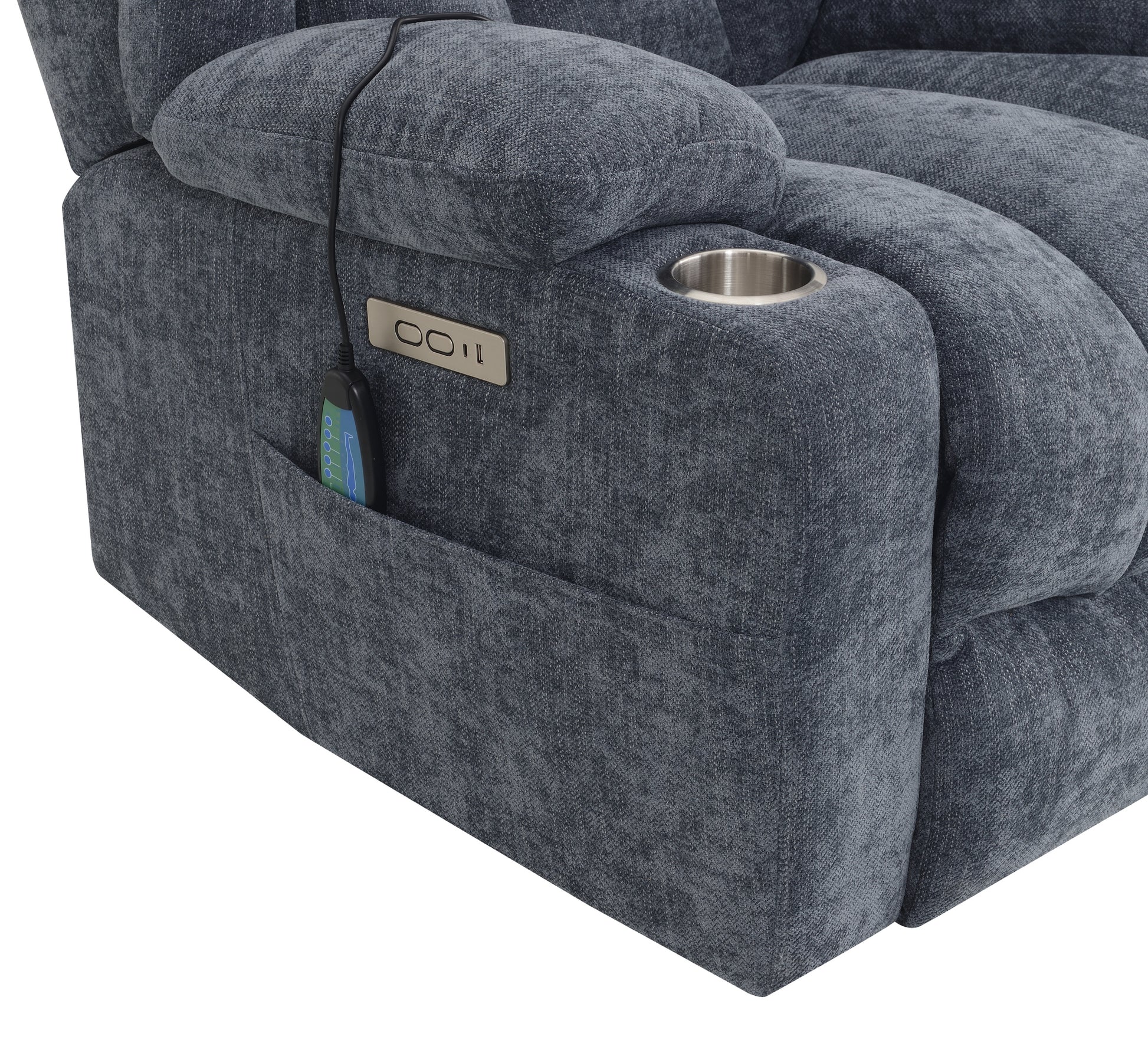 Blue Power Lift Recliner With Heating And Massage Blue Chenille Power Remote Metal Primary Living Space Tight Back Push Button Pillow Top Arms Chenille