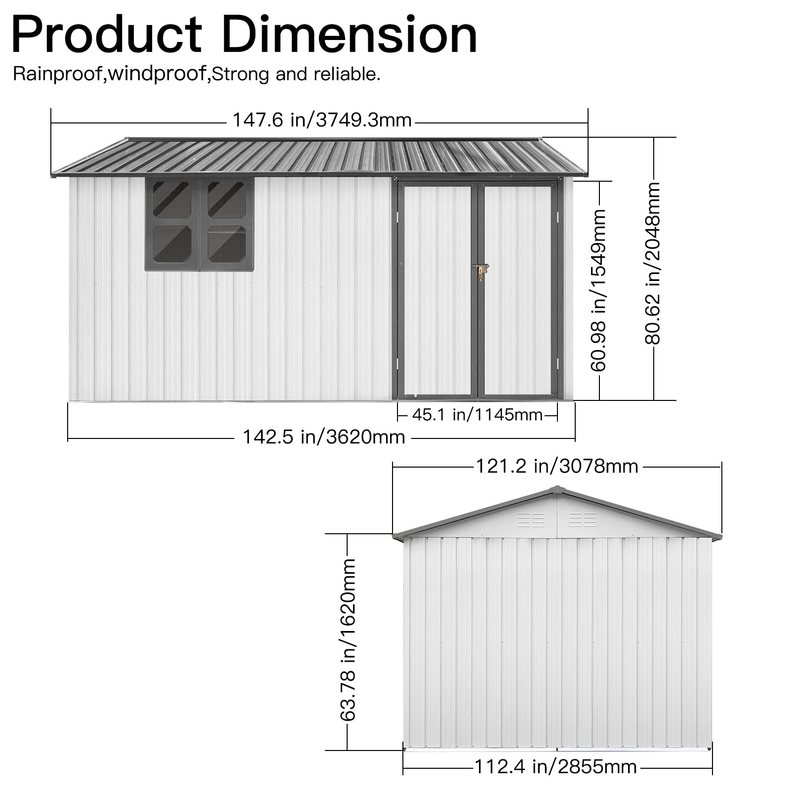 Metal Garden Sheds 10Ftx12Ft Outdoor White Grey With Window Grey White Metal