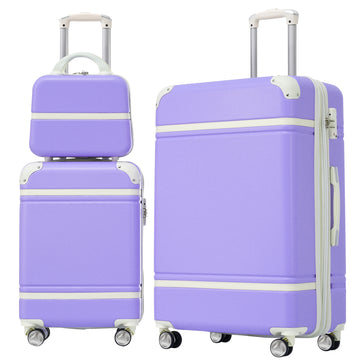 Hardshell Luggage Sets 3 Pieces 20" 28" Luggages And Cosmetic Case Spinner Suitcase With Tsa Lock Lightweight,Purple Purple Abs