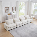 4 Seater Deep Seat Couches For Living Room, Comfy Beige Corduroy Sofas For Living Room Modern With 4 Waist Pillows Beige Corduroy 4 Seat