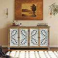 Accent Cabinet With 4 Doors, Farmhouse Sideboard Buffet Cabinet With Storage, Modern Credenza Storage Cabinet With Wood Carved Floral Doors For Living Room, Dining Room, Entryway, Hallway, Kitchen
