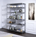 Vonara Rustic Gray Oak & Chrome Finish Bookshelf Chrome,Gray,Oak Metal,Synthetic Wood