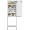 Metal Glass Door Display Storage Cabinet 5 Tier Cube Bookshelf Storage Cabinet With 3 Adjustable Shelves For Kitchen, Dining Room, Living Room, Bathroom, Home Office,White Accent Chests 1 2 Shelves Antique Antique White Primary Living Space Glass Doors