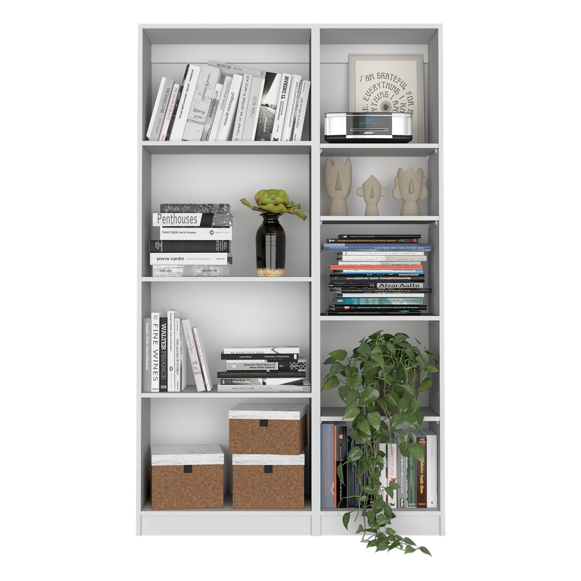 2 Piece Bookcase Living Room Set, Storage Cabinet, 42" Wide And 9 Shelves White 5 Or More Shelves White Office Modern Particle Board