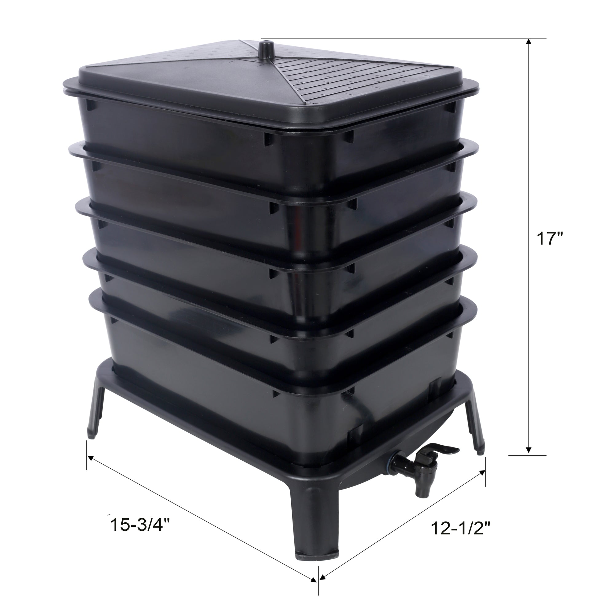 5 Layer Worm Compost Bin, 50L Worm Composter, Easy Setup Inclusive Worm Farm Kit For Recycling Food Waste Black Plastic