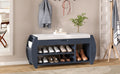 Retro Multifunctional Storage Bench With Cushion And Curved Side Panel For Entrance And Living Room Antique Navy Antique Navy Mdf