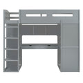 Twin Size Loft Bed With Desk, Wardrobes, 4 Drawers And 4 Shelves Gray Twin Gray Solid Wood