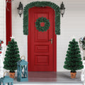 Pre Lit Optical Fiber Christmas Artificial Tree 4 Piece Set, Christmas Garland, Wreath And Set Of 2 Entrance Trees With Colorful Lights, Pvc Festival Celebration Set Green Pvc