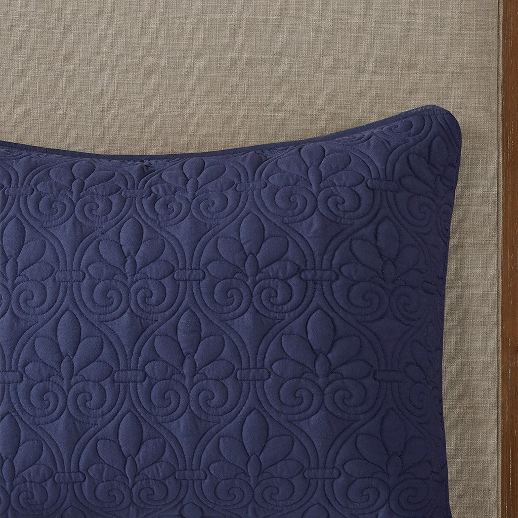 3 Piece Split Corner Pleated Quilted Bedspread Navy King Navy Polyester