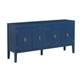 Four Door Sideboard With Geometric Line Patterns And Vintage Metal Handles For Timeless Elegance,Suitable For Living Rooms, Entrance And Study Rooms Navy Blue Primary Living Space American Design Mdf