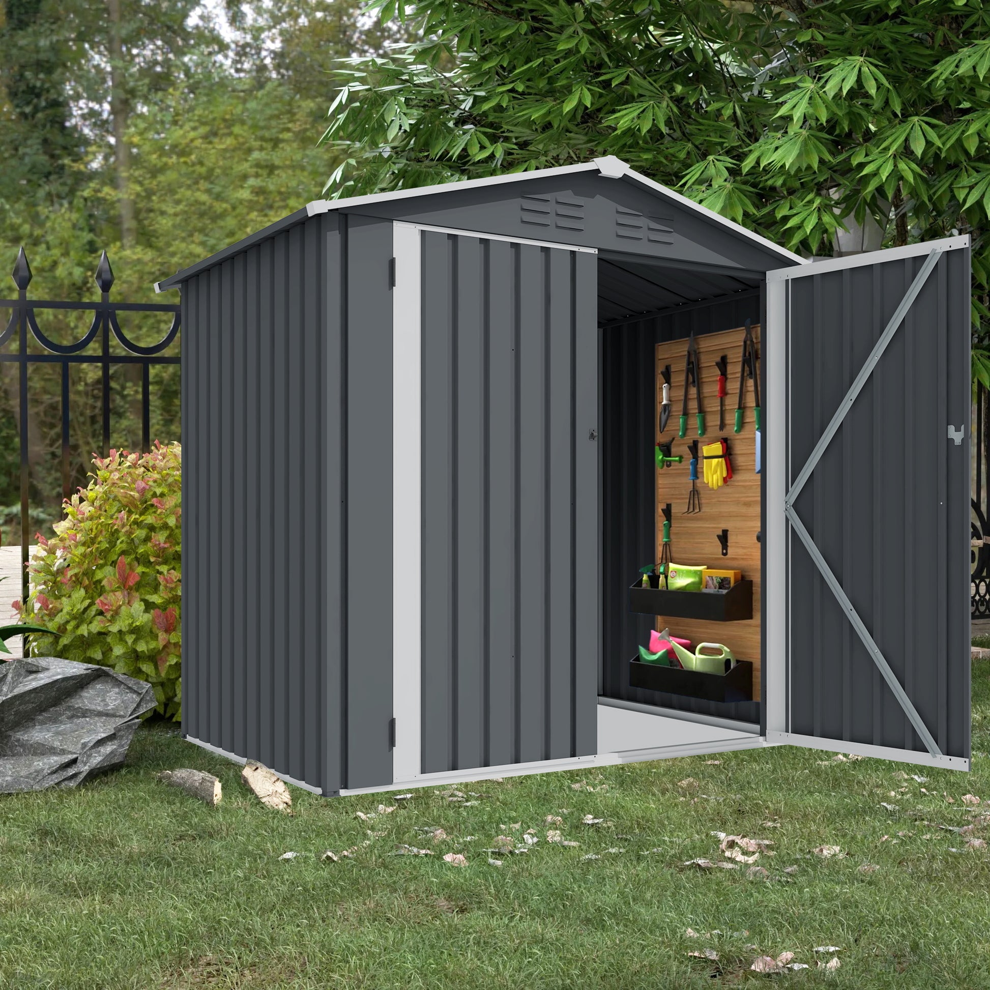 Outdoor Storage Shed 6 X 4 Ft Large Metal Tool Sheds, Heavy Duty Storage House With Sliding Doors With Air Vent For Backyard Patio Lawn To Store Bikes, Tools, Lawnmowers Grey Grey Rectangular No