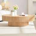 Modern Handcraft Drum Coffee Table Length 43.7 Inch Ellipse Coffee Table For Living Room,Small Coffee Table With Sturdy Pedestal,Natural Ash Mdf Natural Ash Mdf