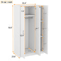 3 Door Wardrobe With Mirror, Armoire With Hanging Rod And 3 Fixed Shelves,White White Particle Board