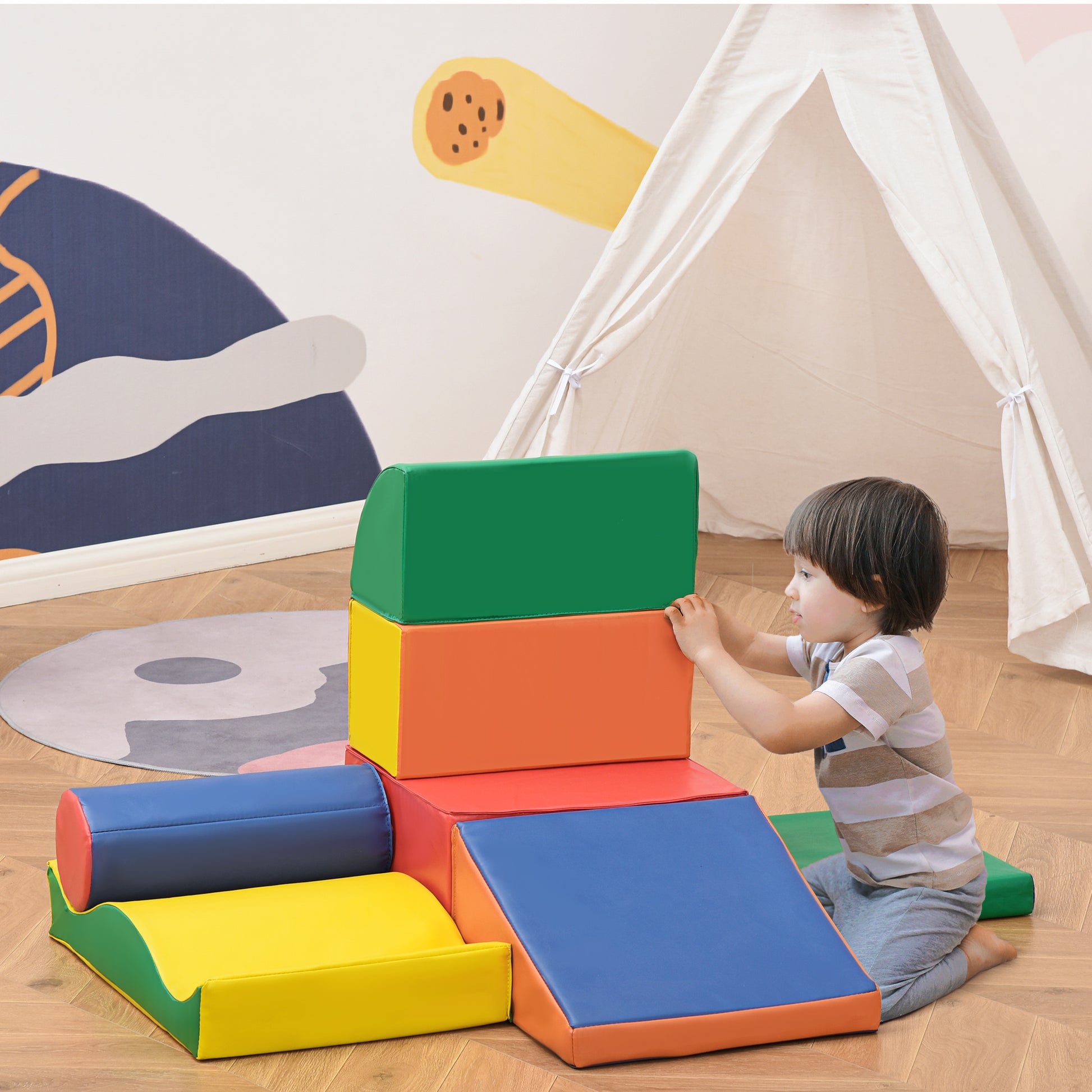 Soozier 7 Piece Soft Play Blocks Kids Climb And Crawl Gym Toy Foam Building And Stacking Blocks Non Toxic Learning Play Set Educational Software Activity Toy Brick Baby Soft Climbing Block Colorful Plastic