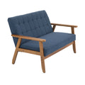 Coolmore Mid Century Modern Solid Loveseat Sofa Upholstered Linen Loveseat, 2 Seat Upholstered Loveseat Sofa Modern Couch Navy Linen 2 Seat