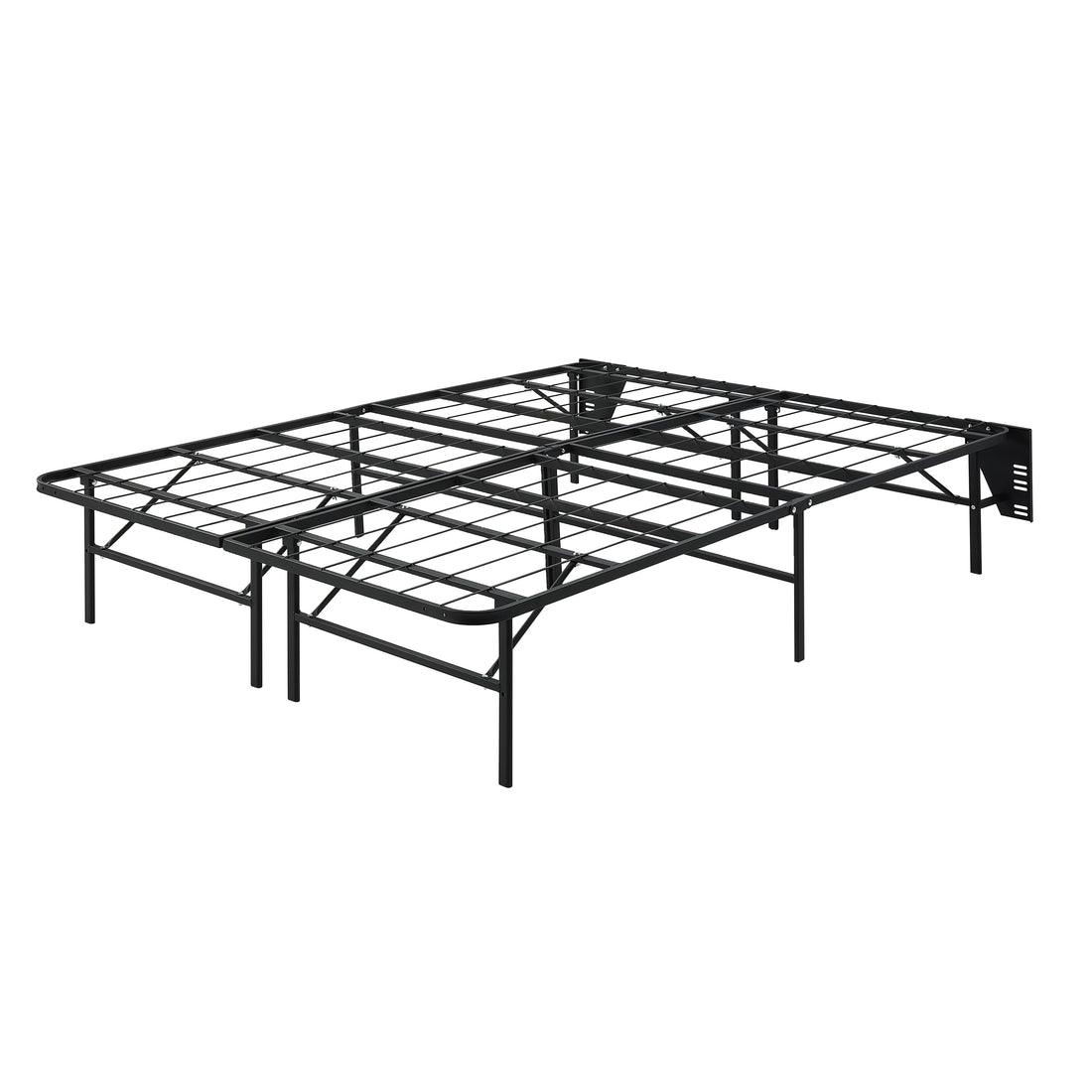 Black Metal Platform Foldable Bed Frame Full Size, Toolless High Profile Design Full Black Metal Bedroom Bed Frame Metal