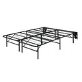 Black Metal Platform Foldable Bed Frame Queen Size, Toolless High Profile Design Queen Black Metal Bedroom Bed Frame Metal