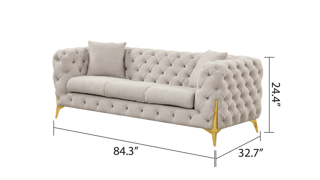 Buckle Fabric Modern Style 2Pc Sofa Chair Living Room Set Made With Wood In Light Gray Light Gray Velvet Primary Living Space Contemporary Faux Fur Wood 4 Seat