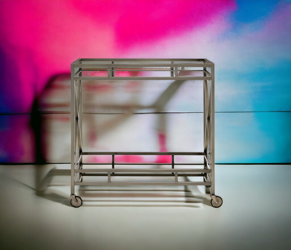 Kristensen Mirrored & Antique Gold Finish Serving Cart Antique Gold Metal,Mirror