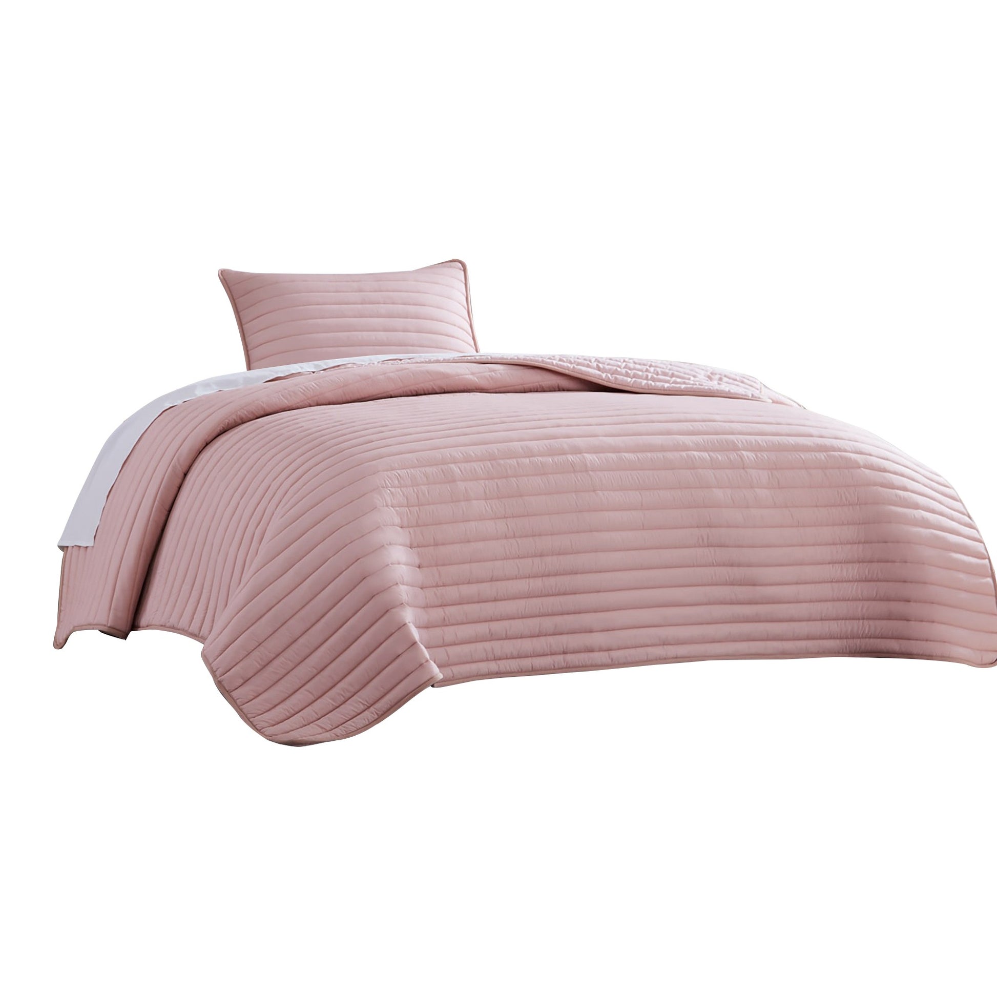 Cabe 2 Piece Twin Comforter Set, Polyester Puffer Channel Quilt, Rose Pink Twin Pink Polyester