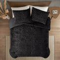 Ruched Fur Down Alternative Comforter Set Queen Black Polyester