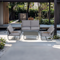 4 Piece Outdoor Patio Furniture Sets, Patio Conversation Set With Removable Seating Cushion, Courtyard Patio Set For Home, Yard, Poolside Gray Aluminum