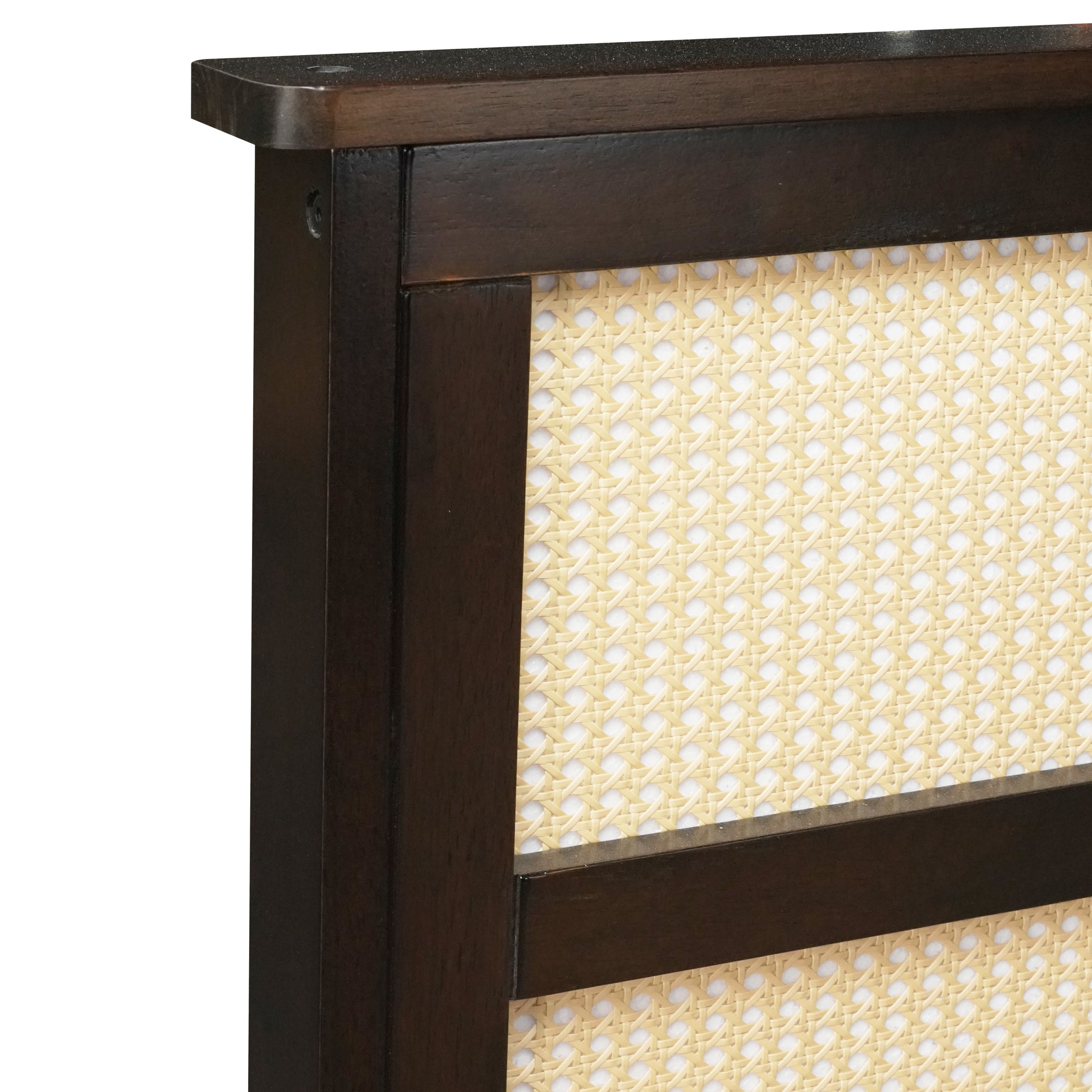 King Size Bed With Rattan Headboard, Two Storage Drawers, Rubber Wood Bed With Enhanced Support Salts And Feet,Espresso King Espresso Rubber Wood