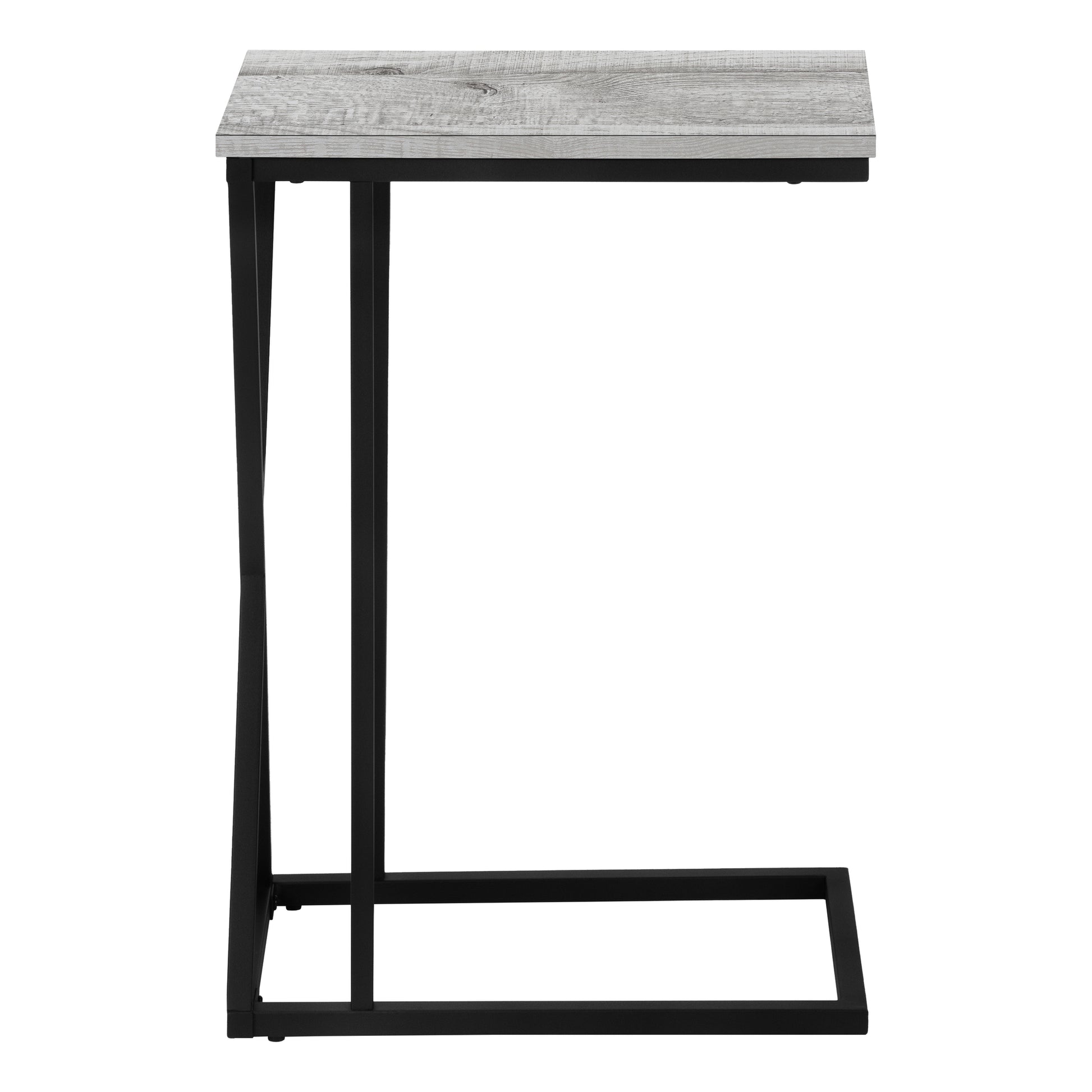 Accent Table, C Shaped, End, Side, Snack, Living Room, Bedroom, Grey Laminate, Black Metal, Contemporary, Modern Grey Mdf