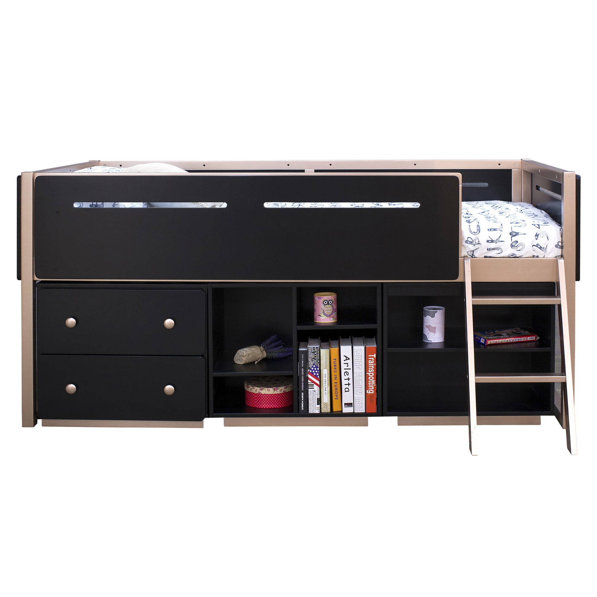 Black And Rose Gold 2 Shelf Bookshelf 2 Or Less Black Gold Standard Horizontal Primary Living Space Closed Back Wood Mdf Lvl