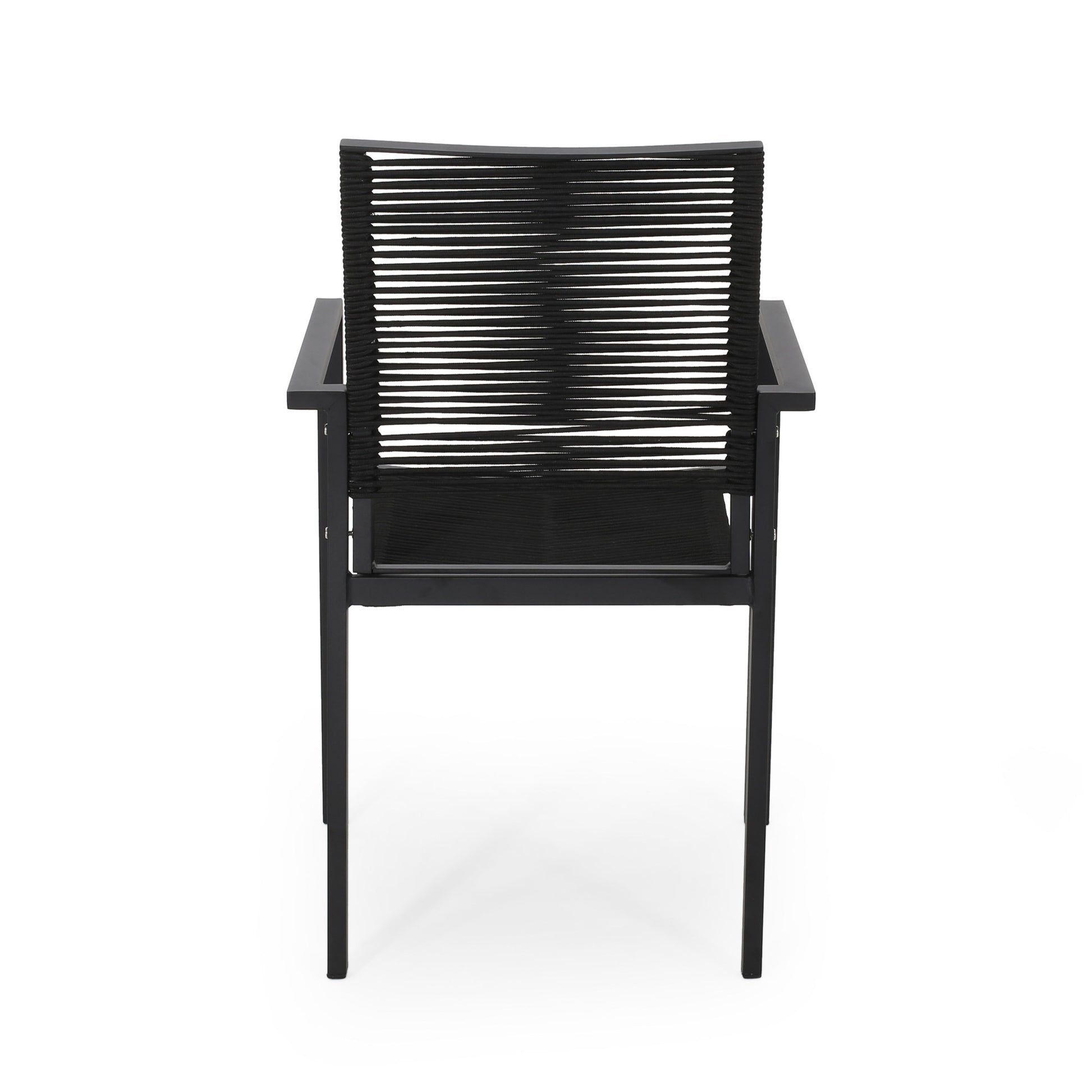 Outdoor Modern Aluminum Dining Chair With Rope Seat Set Of 2 , Dark Gray And Black Black Aluminium