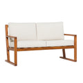 Contemporary Solid Wood Slat Back Patio Loveseat Brown Brown Wood Acacia Wood