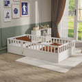 Twin Size Floor Bed, Integral Construction With Super High Security Barrier, Door, Children'S Floor Bed Frame, Montessori Wooden Children'S Floor Bed, White Box Spring Required Twin White Wood Brown Bedroom American Design,Artsy Pine Bed Frame Pine