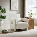 Mirod Sleek Right Angle Armrests, Ergonomic Lumbar Support, Square Wooden Block Legs, Inclined Seat For Comfort, Artistic Statement Piece For Living Room,Bedroom And Study White Boucle