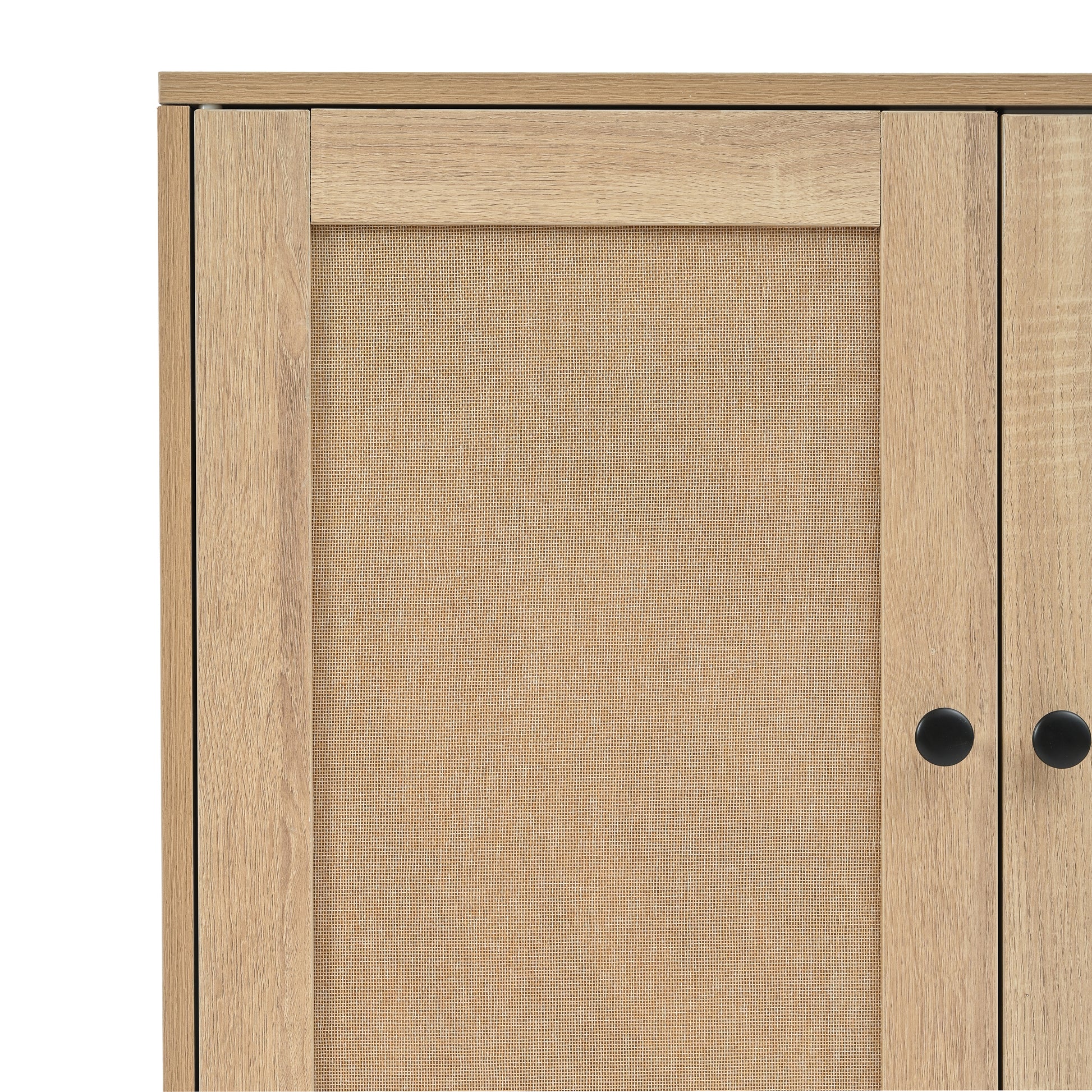 Rattan Shoe Cabinet With Adjustable Shelves, 5 Tier Shoe Storage Cabinet With Doors & Bottom Cubby, Wooden Shoes Rack Organizer For Entryway, Natural Natural Wood Mdf Metal