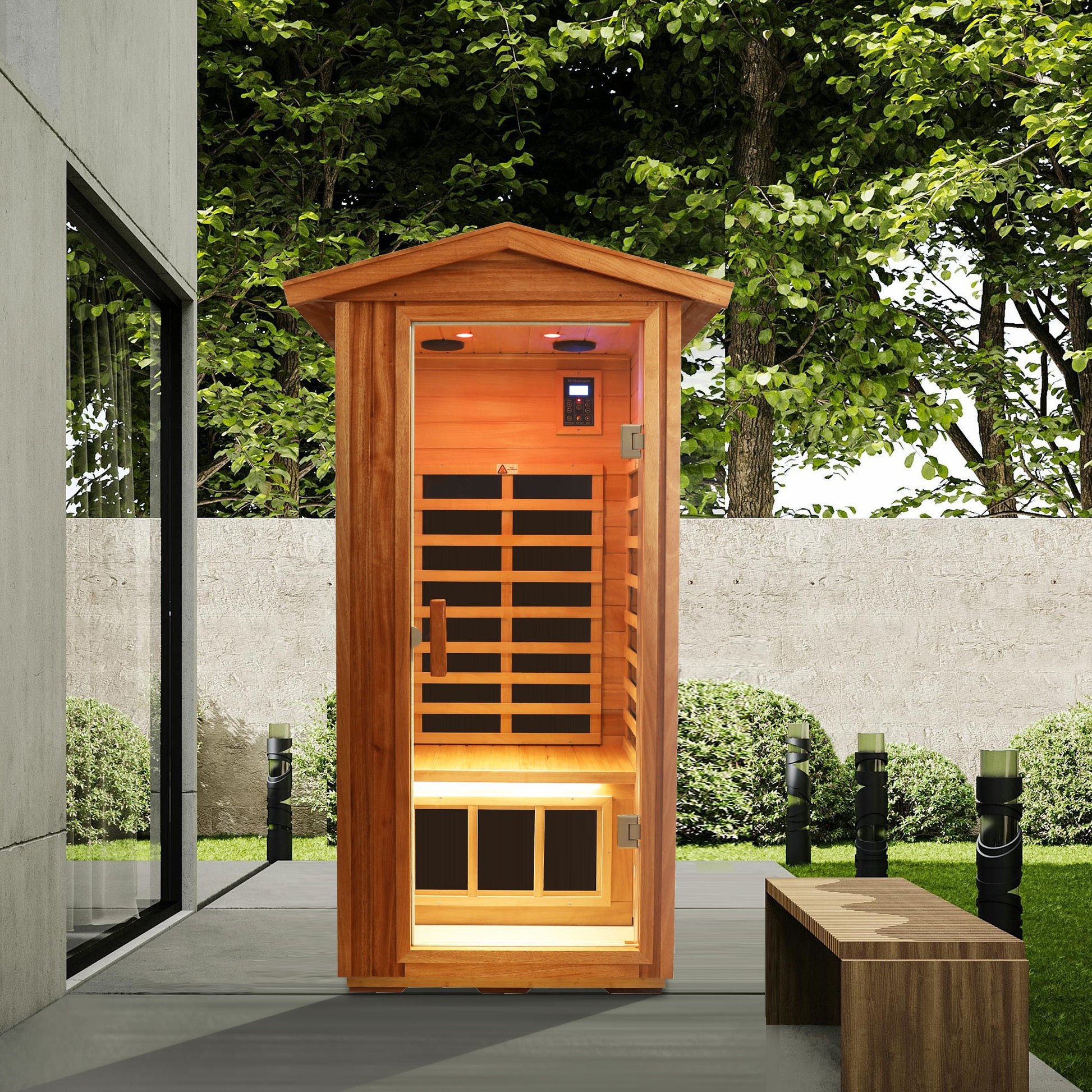 One People Outdoor Okoume Wood Far Infrared Sauna Room Natural Wood Metal & Wood