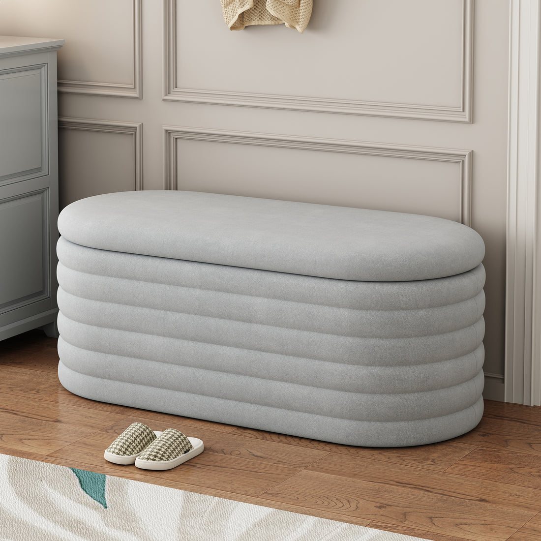 Storage Chenille Ottoman Bench Upholstered Fabric Storage Bench End Of Bed Stool With Safety Hinge For Bedroom, Living Room, Entryway, Closet 40 Inch, Light Grey Light Grey Contemporary Polyurethane