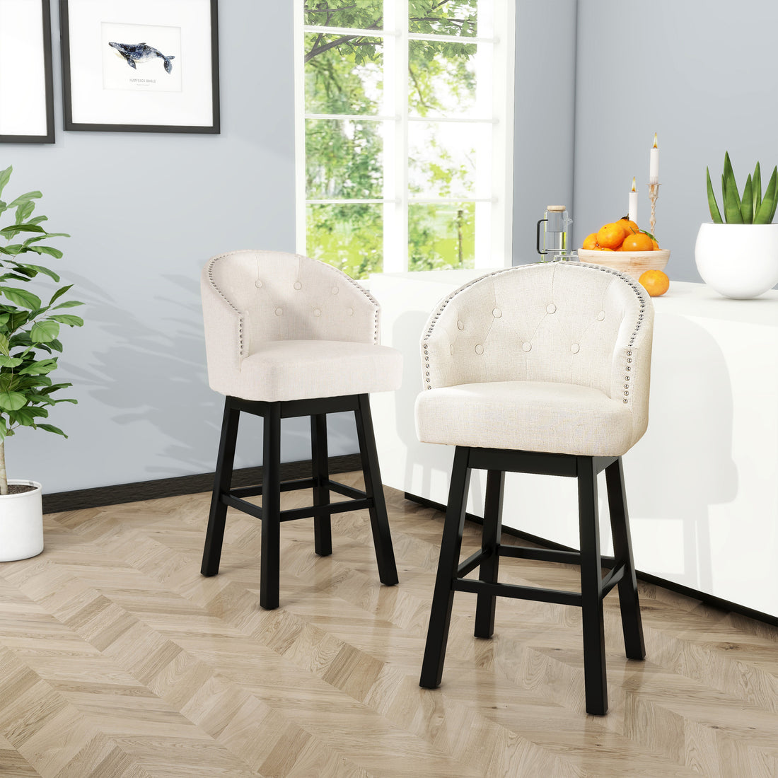 Ogden Kd Swivel Barstool Set Of 2 Beige Fabric