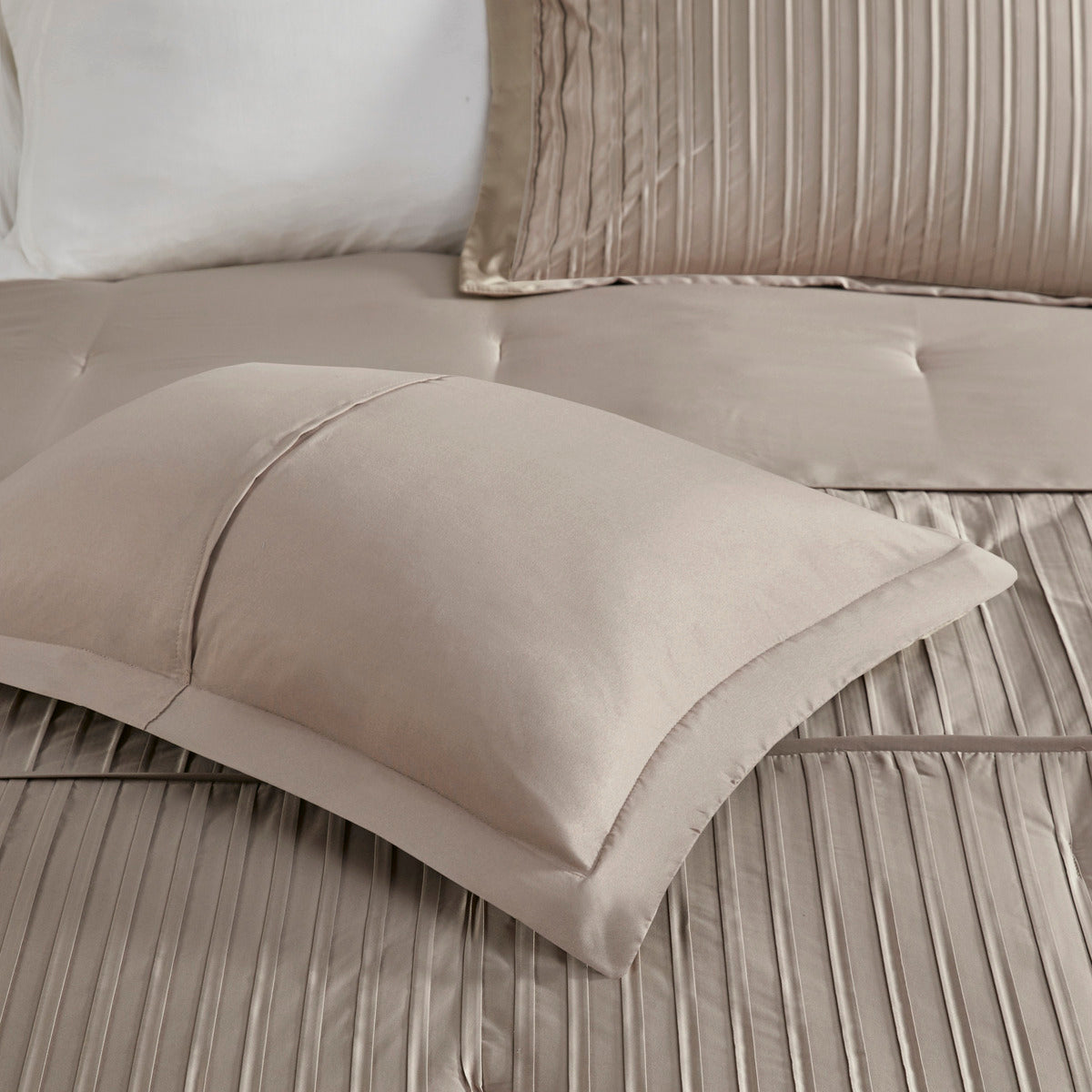 7 Piece Polyester Charmeuse Comforter Set Taupe King King Taupe Polyester