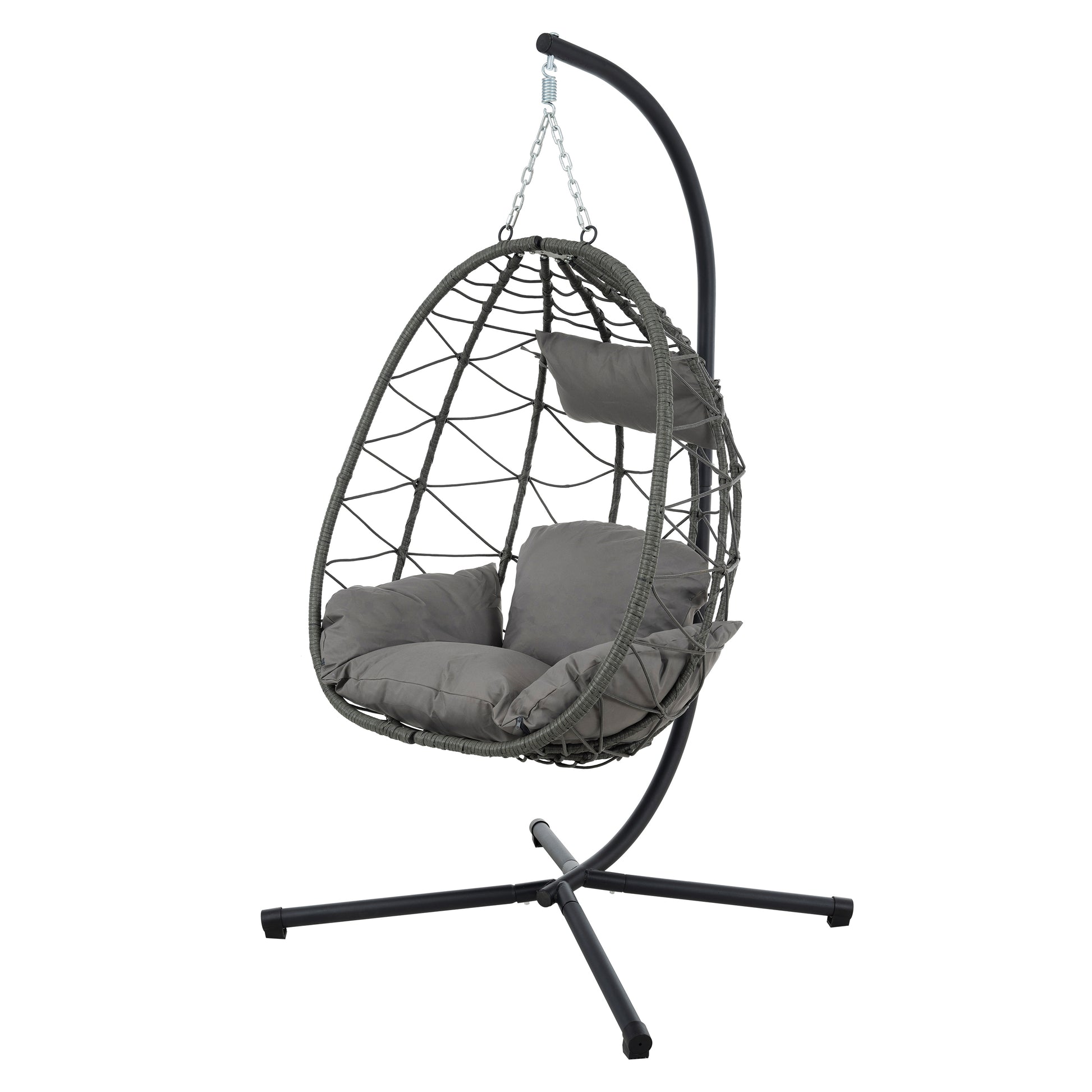 Egg Chair With Stand Indoor Outdoor Swing Chair Patio Wicker Hanging Egg Chair Hanging Basket Chair With Stand For Bedroom Living Room Balcony Gray Steel