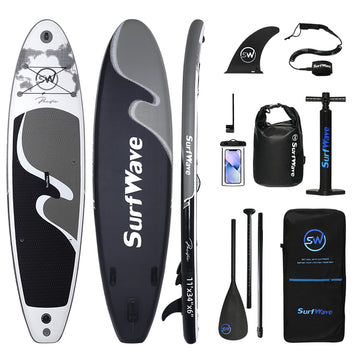 Inflatable Stand Up Paddle Board 11'X34"X6" With Accessories Water Sports Black Grey Anti Slip Garden & Outdoor American Design,Beach Multifunctional Pvc