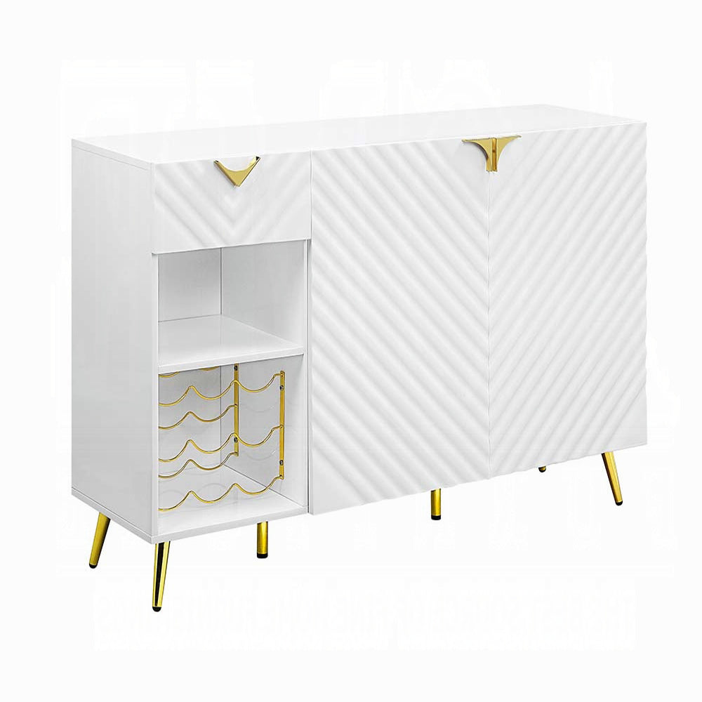 White High Gloss 2 Door Server With Drawer And Shelf White Dining Room Glam Cabinets Included Wood Metal